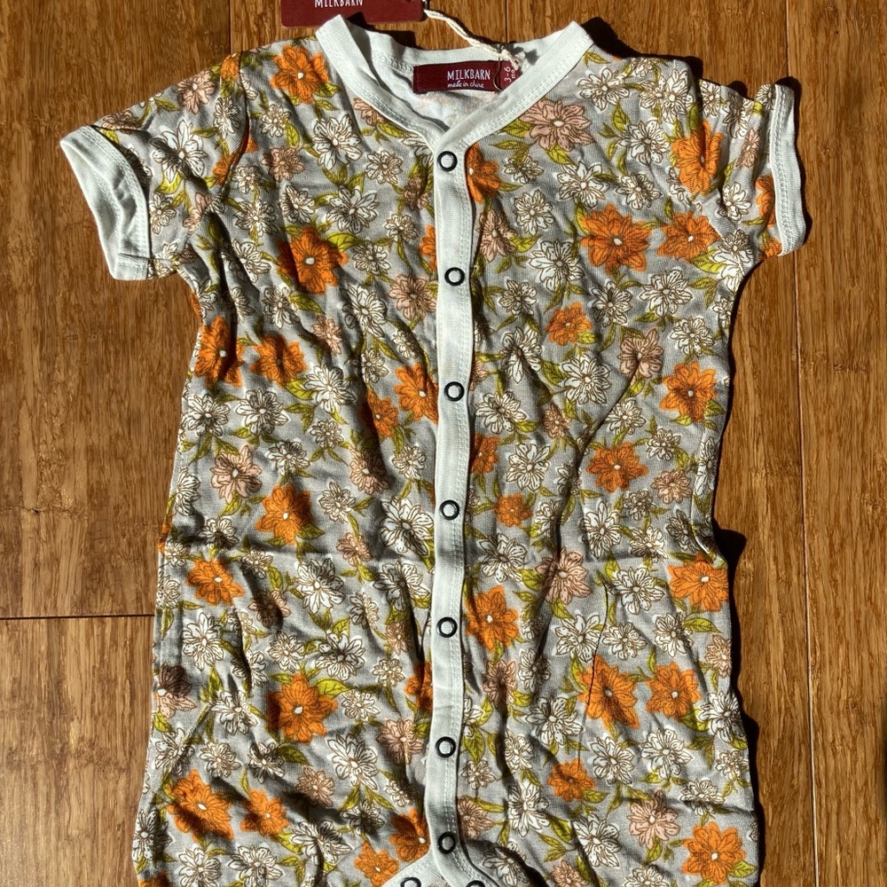 NWT MILKBARN milk barn romper shortfall grey floral 3-6 months